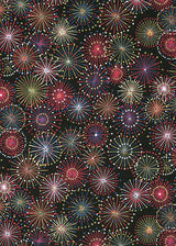 Pattern of colorful fireworks on a black background