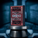 Playing cards tuck box with intricate red metallic foil design